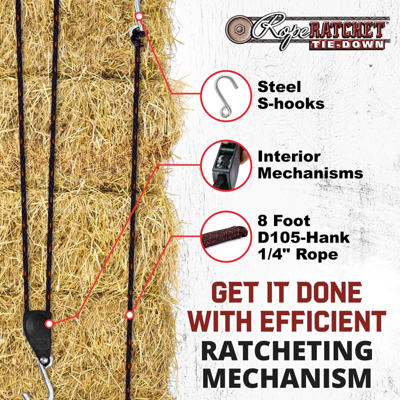 Rope Ratchet 1/4" Adjustable Pulley System â€“ 150 lb Capacity Heavy-Duty 8' Braided Polypropylene Rope, Locking Rope Hanger, Grow Lights, Tarp Tie Downs, Kayak Straps, Plant Pulleys, Tent Tie Downs - Image 5